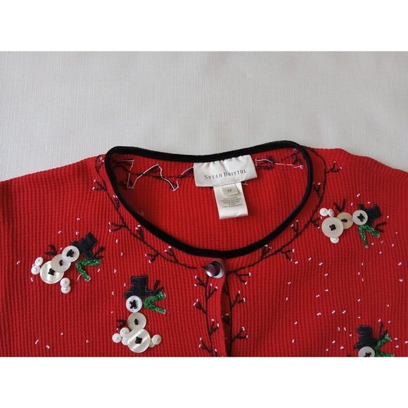 Susan Bristol Vintage Waffle Knit Button Snowmen Cardigan Women's Size Medium - Picture 9 of 12
